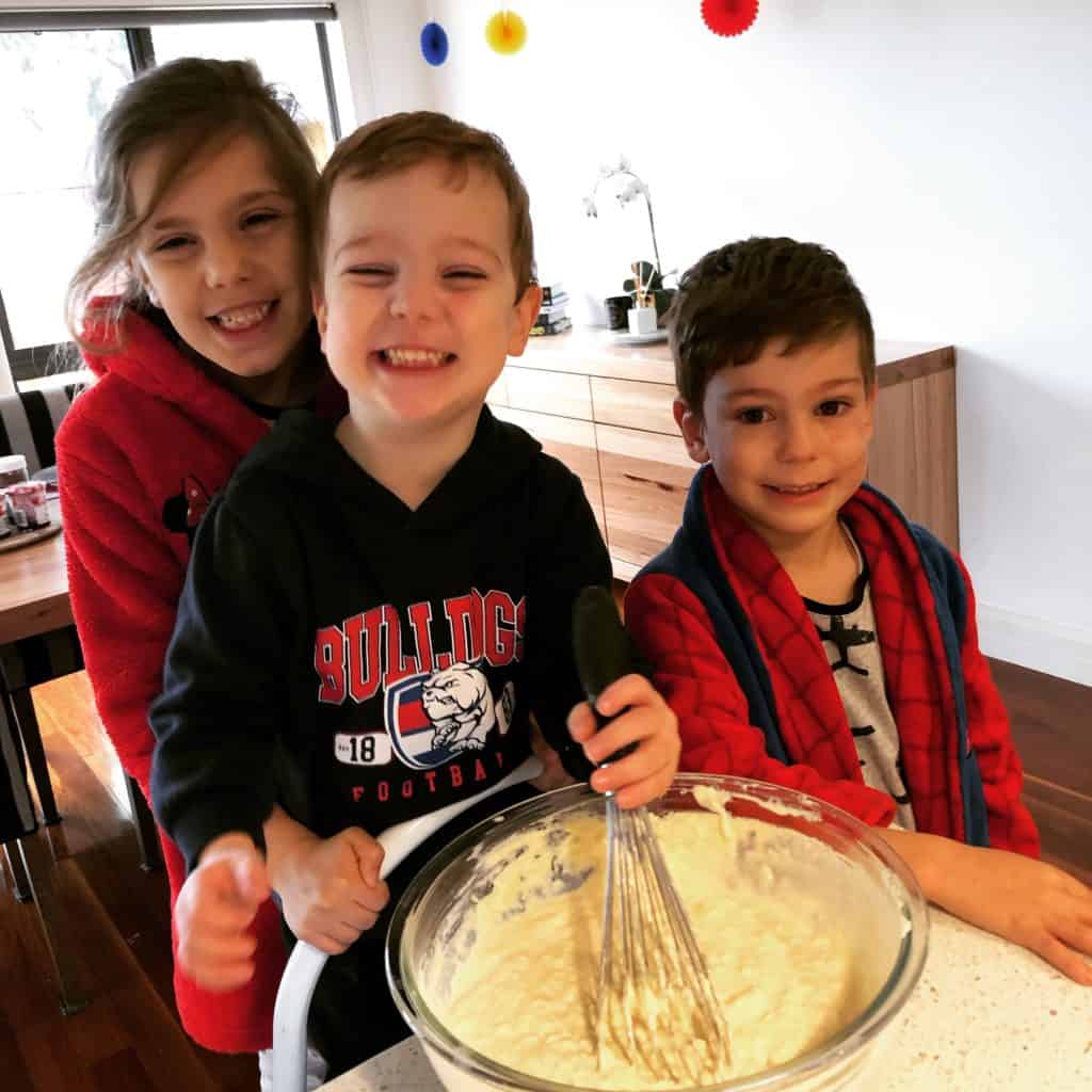 my kids getting involved to make pancakes
