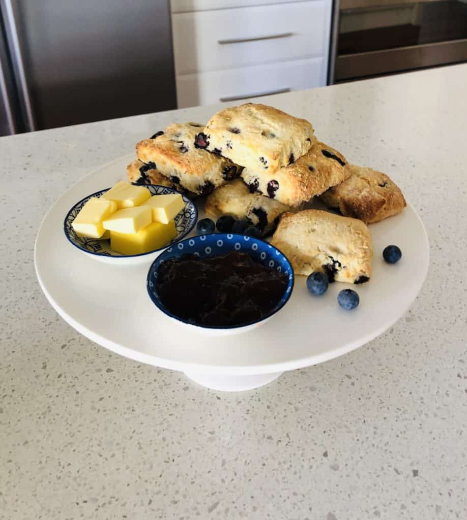 Healthy and delicious blueberry scones served with butter and jam. easy recipe from Mrsfoodiemumma