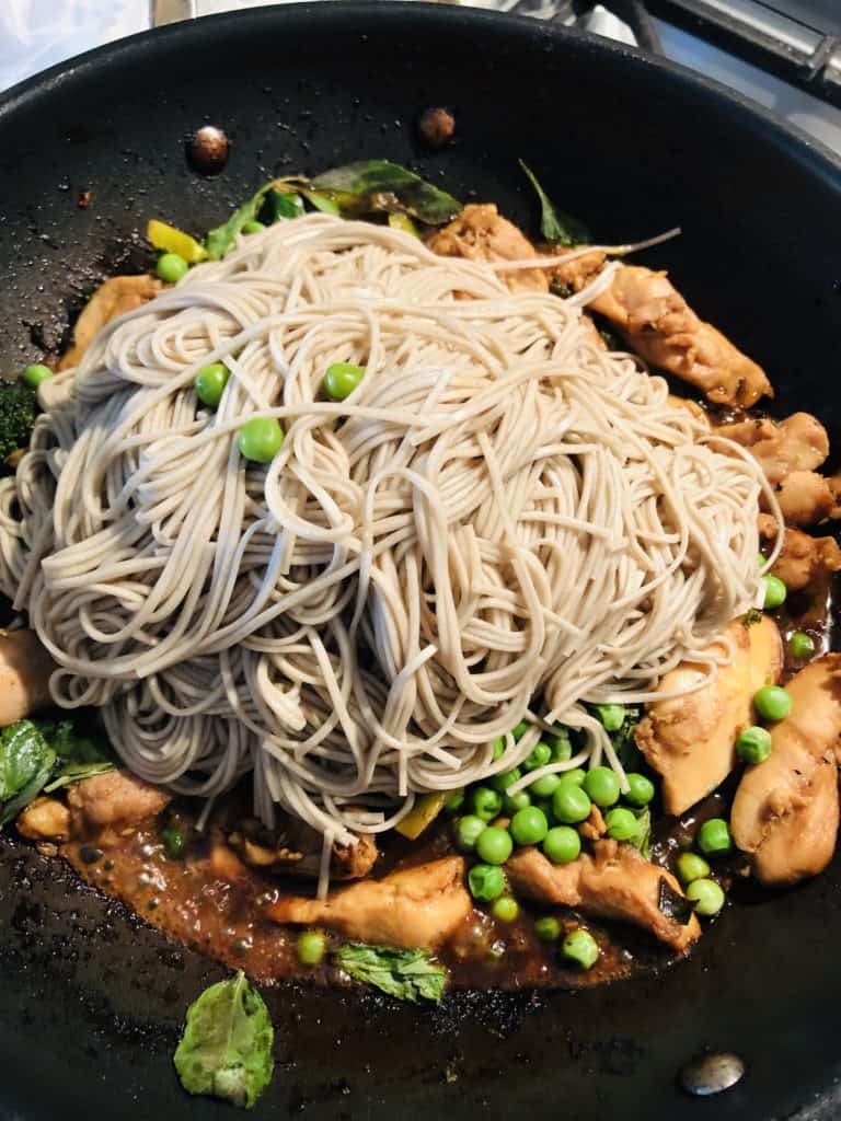 soba noodles for a delicious, healthy stir fry with chicken and broccoli