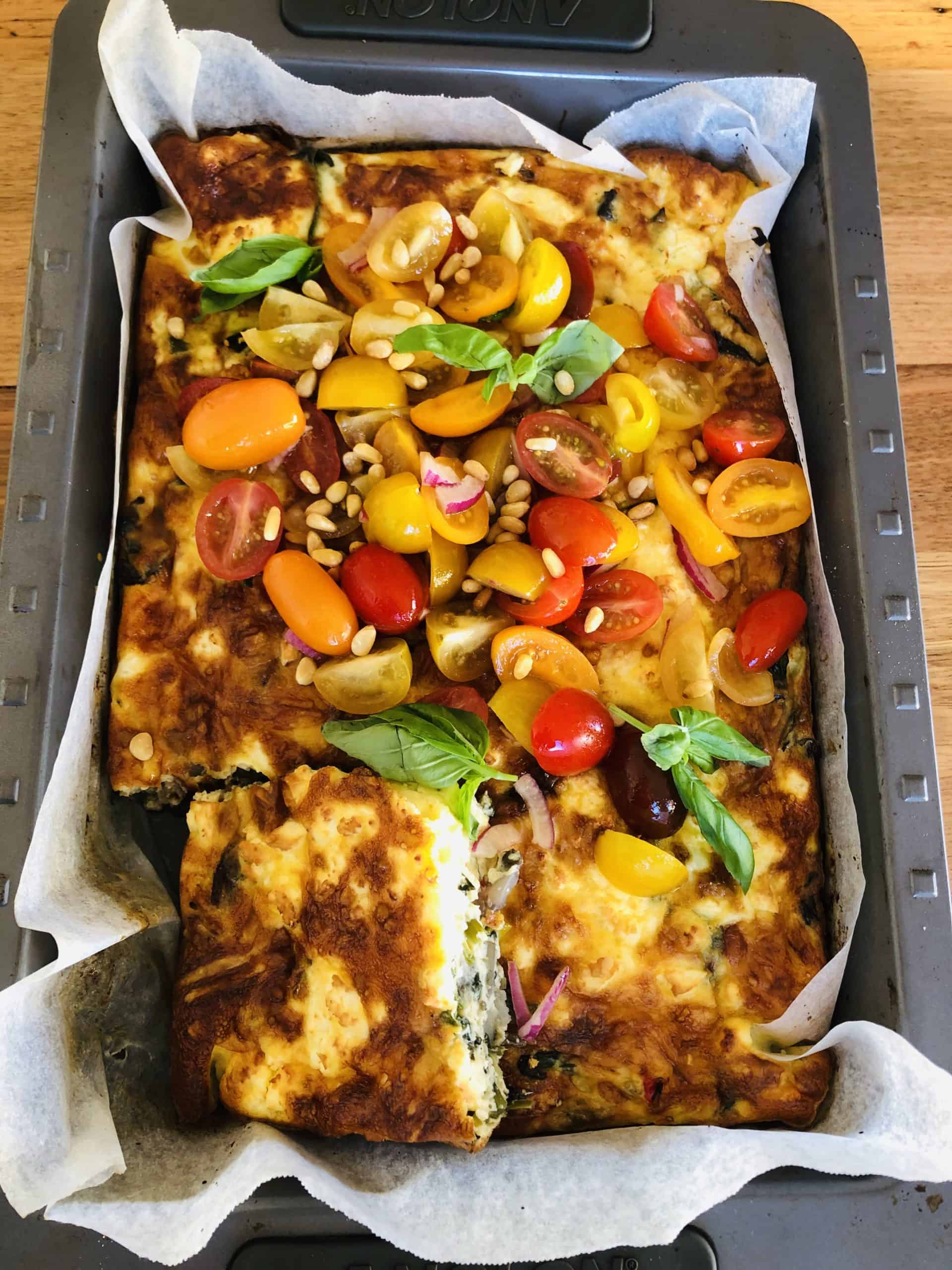 Easy oven baked frittata with fresh tomato salad - Mrsfoodiemumma